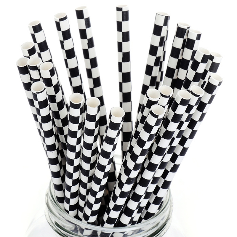 Canudo de papel xadrez preto e branco criativo